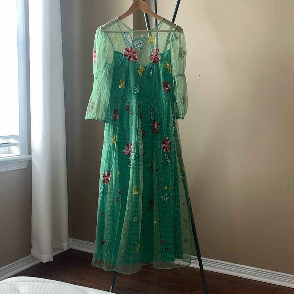womans maxi monsoon green flower sequin dress